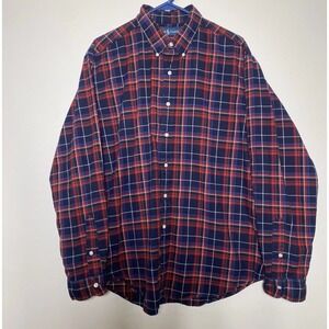 Ralph Lauren Flannel Mens Large Tartan Plaid Classic Fit Red Blue Shirt